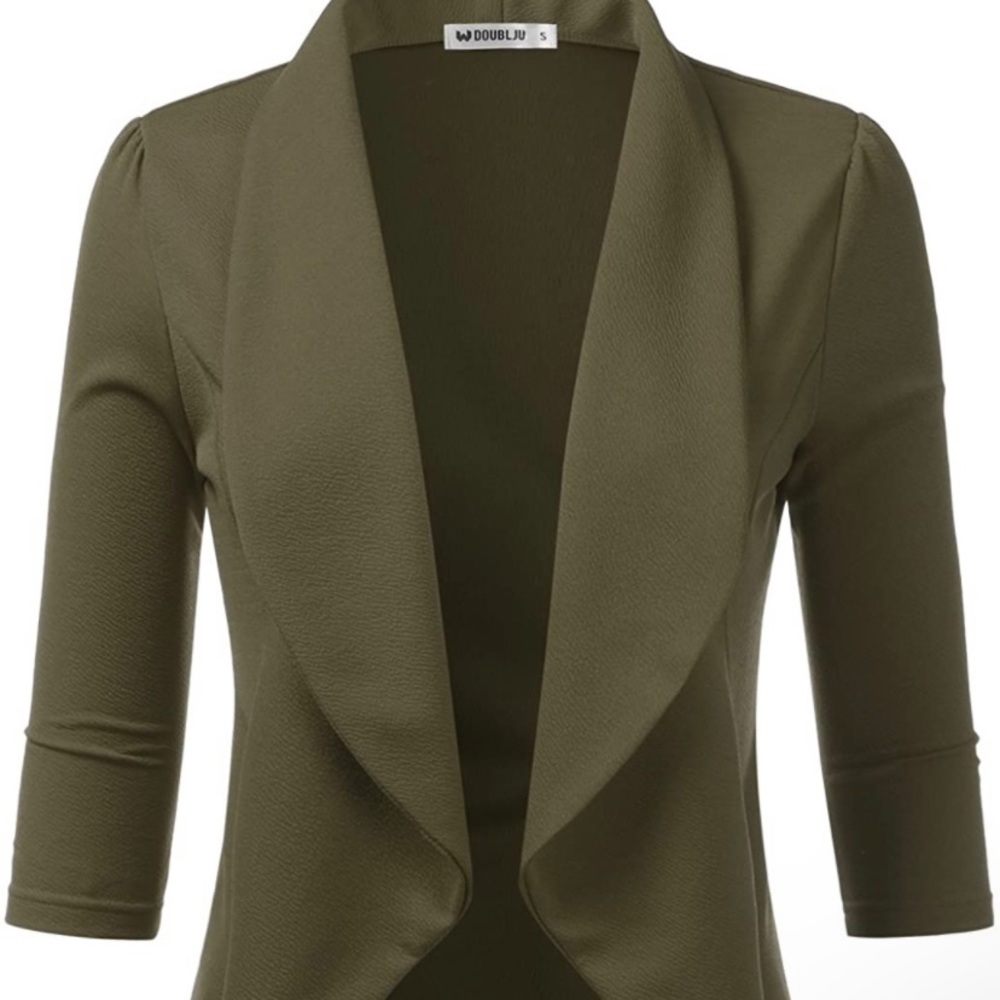 Doublju Womens Lightweight Thin 3/4 Sleeve Open Front Blazer Plus Size